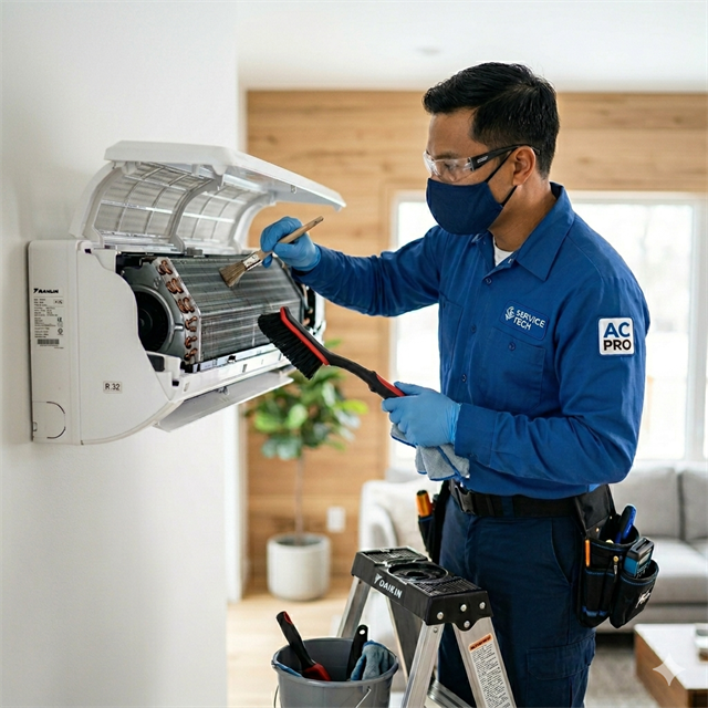 Professional AC technician at work